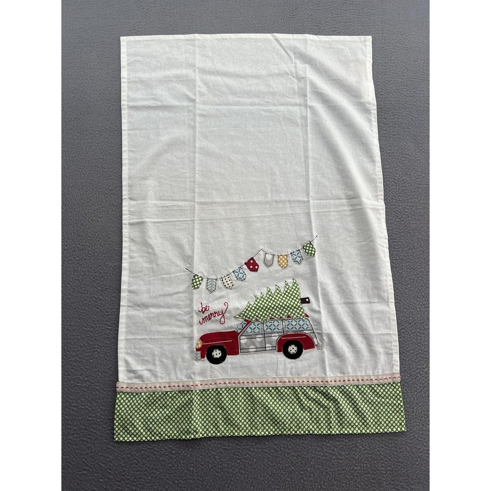 Glory Haus Christmas Tea Towel Kitchen Dish Towel Be Merry Applique Embroidered
